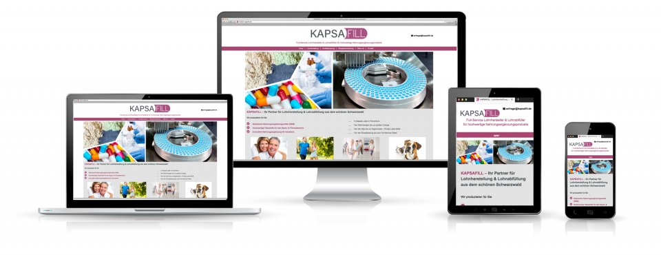 Markantes Logo und Website von Kapsafill im OnePage Format von der Werbeagentur KONTUR, Freudenstadt