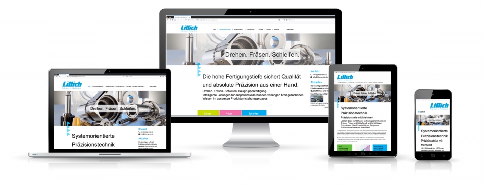 Moderne Website für Präzisionsteile Hersteller. Responsive Webdesign. LILLICH